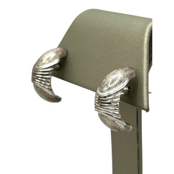 Christin Dior Sterling Silver Half Hoop Textured Earrings (15267) - Picture 5 of 7